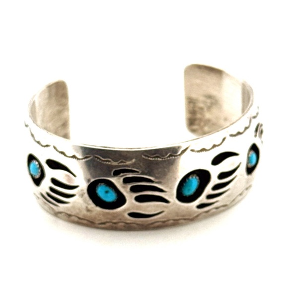 NAT AMER NAVAJO INDIAN PEARLENE SPENCER STERLING SILVER TURQUOISE CUFF BRACELET - Picture 3 of 14